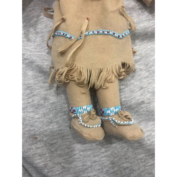 Many Stars Native Indian Porcelain Girls Doll Black Hair Brown Dress - Picture 2 of 11